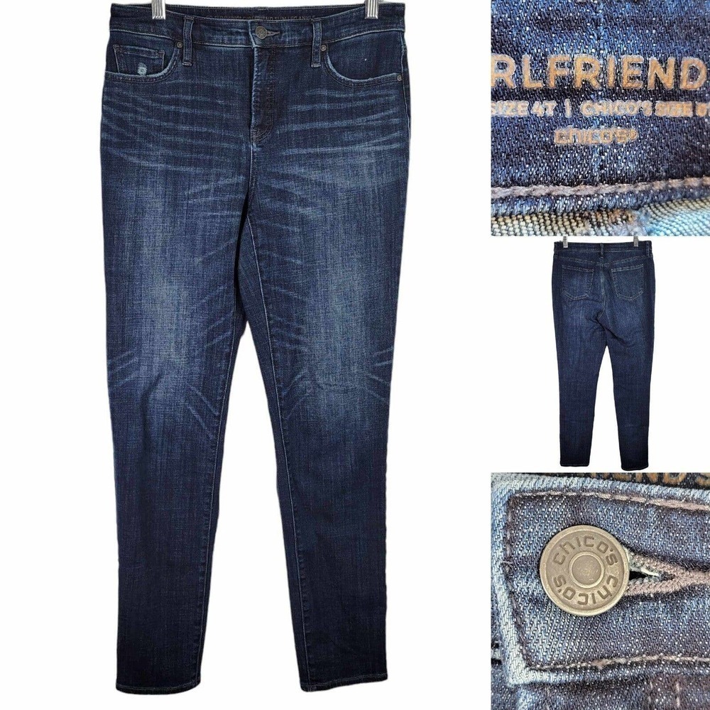Chicos Girlfriend Skinny Jeans Womens Size 4T Tall Blue Dark Wash Stretch